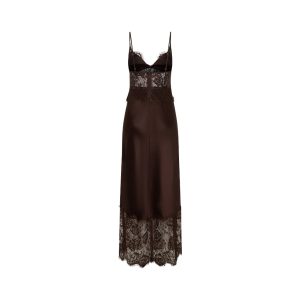 Lace Trim Satin Maxi Dress For Women