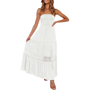 Summer Boho Strapless Flowy Lace Line Maxi Dresses For Women