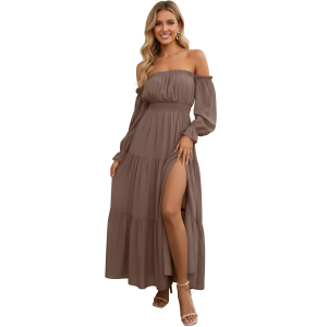 Boho Off Style Maxi Dress With Long Sleeves And Side Split Design For Women