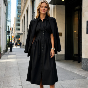 Button Front Maxi Shirt Sundress With Pockets For Women
