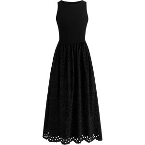 Sleeveless Eyelet Tank Maxi Dress With Pockets