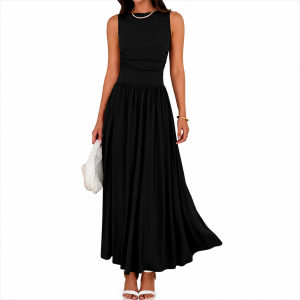 Spring Sleeveless Casual Ruched Long And Flowy Sundress
