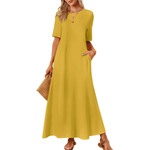 Short Sleeve Modest Long Tshirt Dress With Pockets For Women