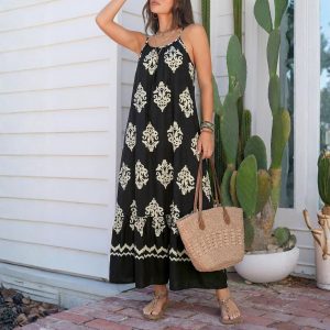 Flowy Ruffle Casual Style Spaghetti Strap Maxi Dress
