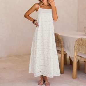 Summer Spaghetti Straps Boho Floral Lace Sundress