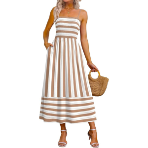 Spaghetti Strap Maxi Smocked Dresses With Pockets