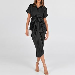 Short Sleeve Ruched Maxi Dress For Women