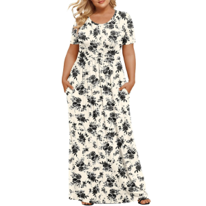 Plus Size Short Sleeve Casual Long Maxi Dress For Women