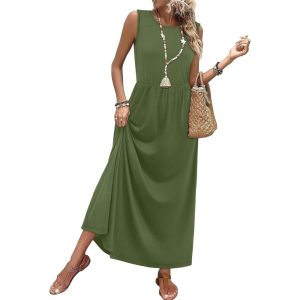 Sleeveless Flowy Maxi Pocket Dress For Women