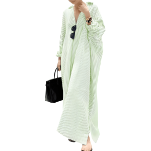 Striped Loose Maxi Shirt Dress For Women