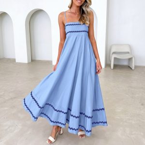 Flowy And Casual Sleeveless Spaghetti Strap Ruffle Beach Long Dresses